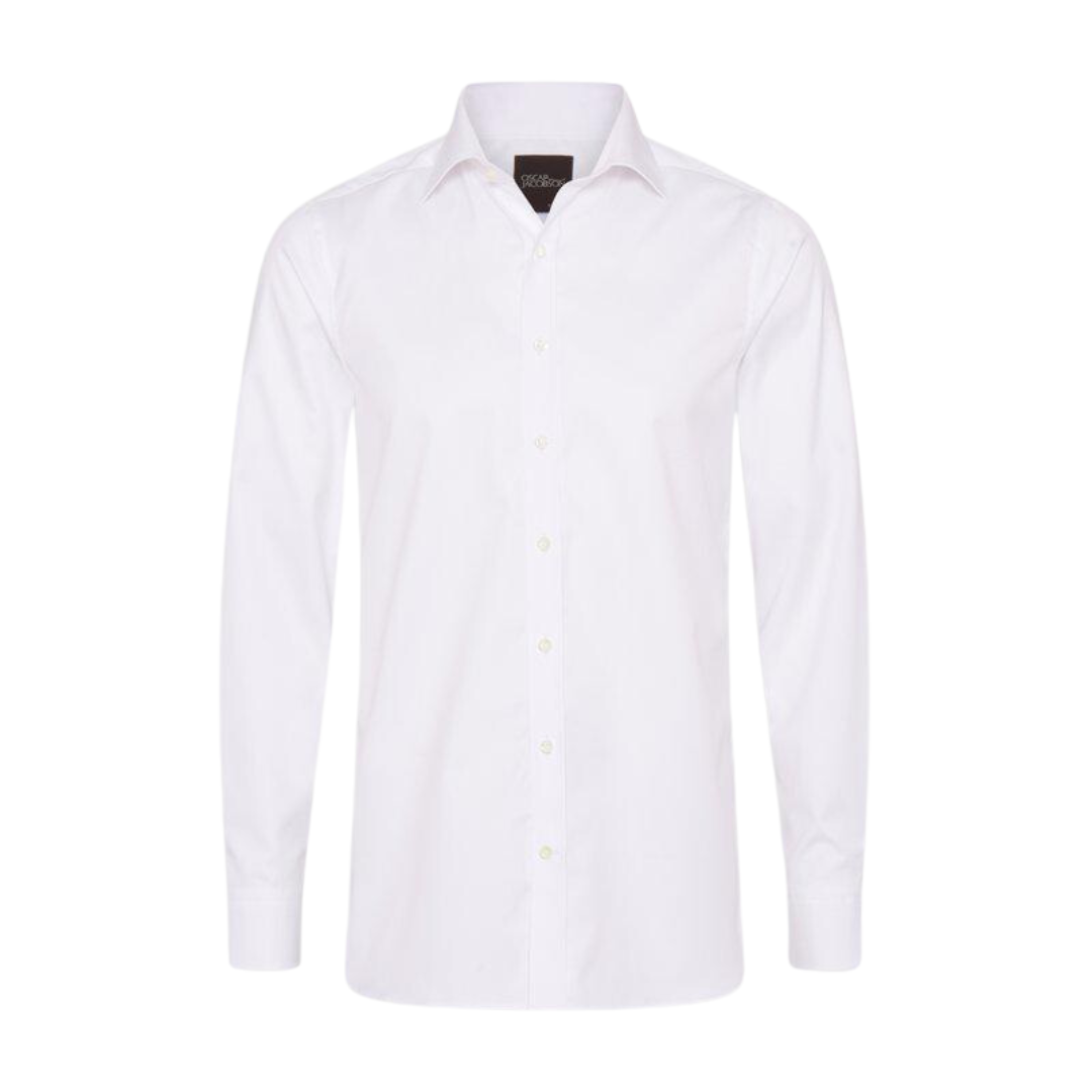 Oscar Jacobson | Regular Fit Cut Away Single Cuff Twill Shirt | White