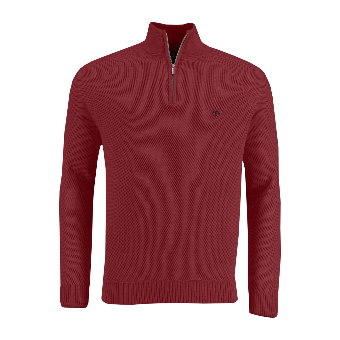 Fynch Hatton | 100% Lambswool Quarter Zip Sweater | Winter Red