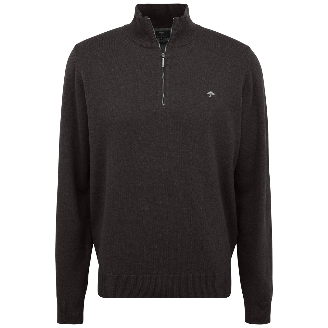 Fynch Hatton | 100% Lambwool Quarter Zip Sweater | Arabica