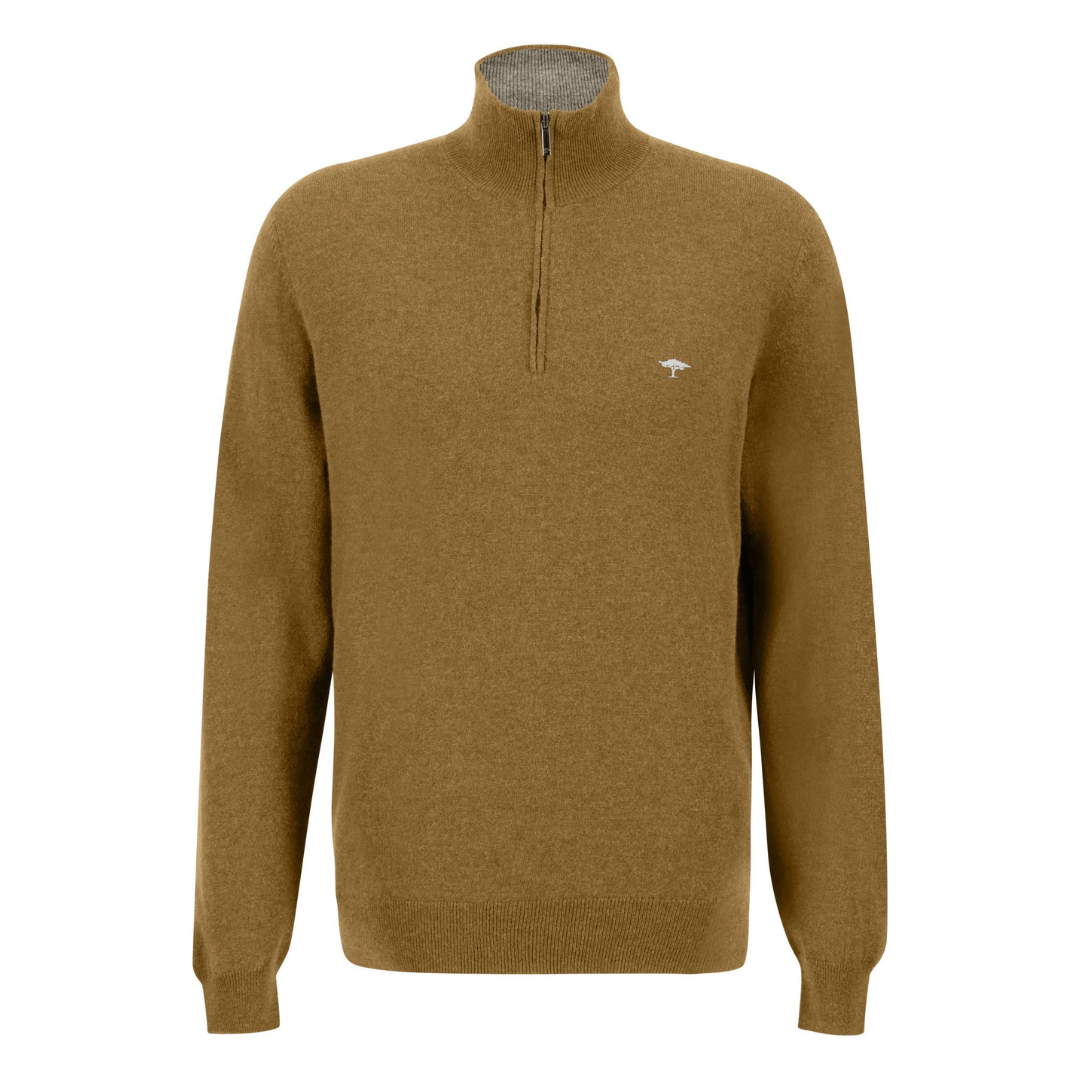 Fynch Hatton | 100% Lambwool Quarter Zip Sweater | Camel