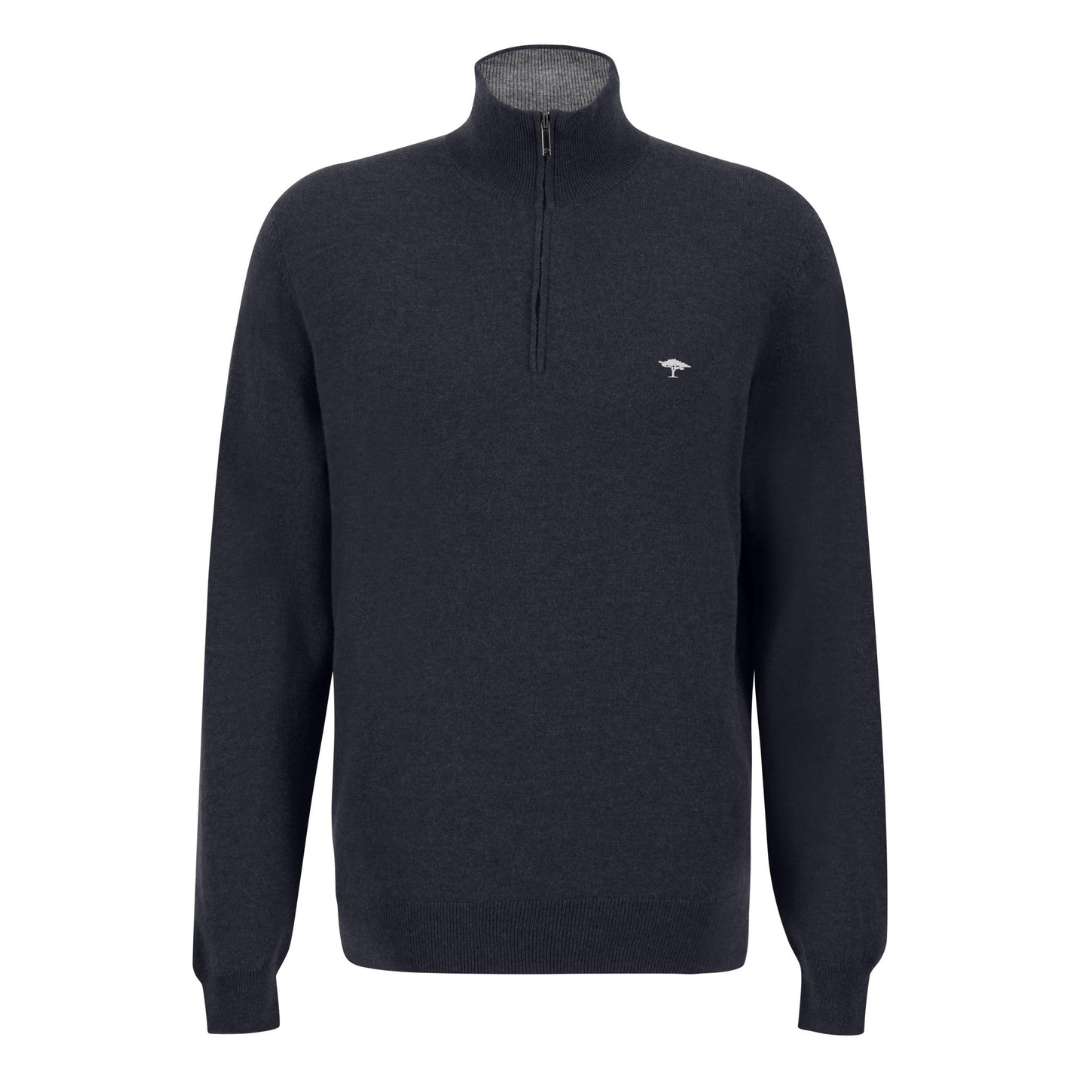 Fynch Hatton |  90% Lambwool 10% Cashmere Quarter Zip Sweater | Navy