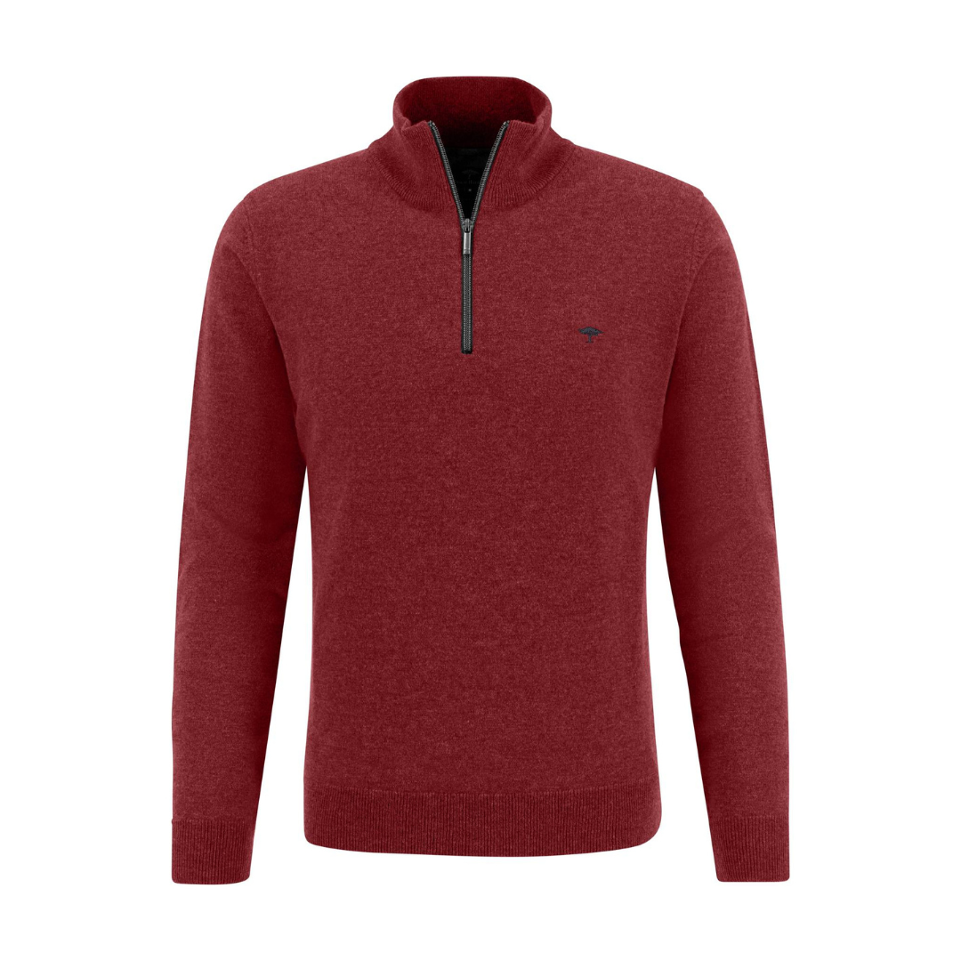 Fynch Hatton | 100% Lambwool Quarter Zip Sweater | Scarlet